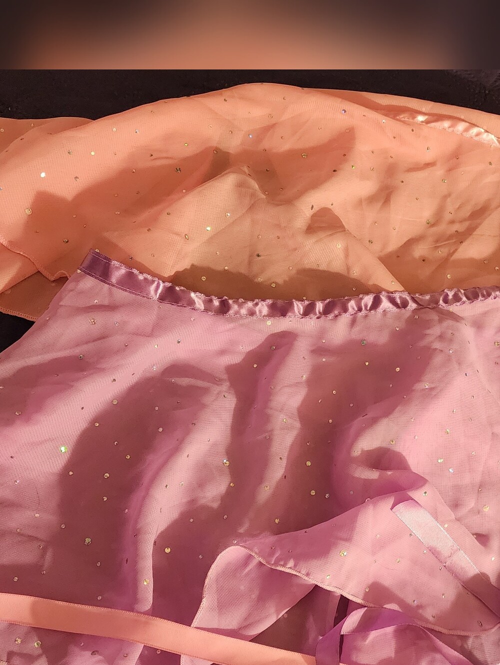 Girls Ballet Wrap Skirts Lot of 2 Pink + Purple Sparkle Dance Size 140
